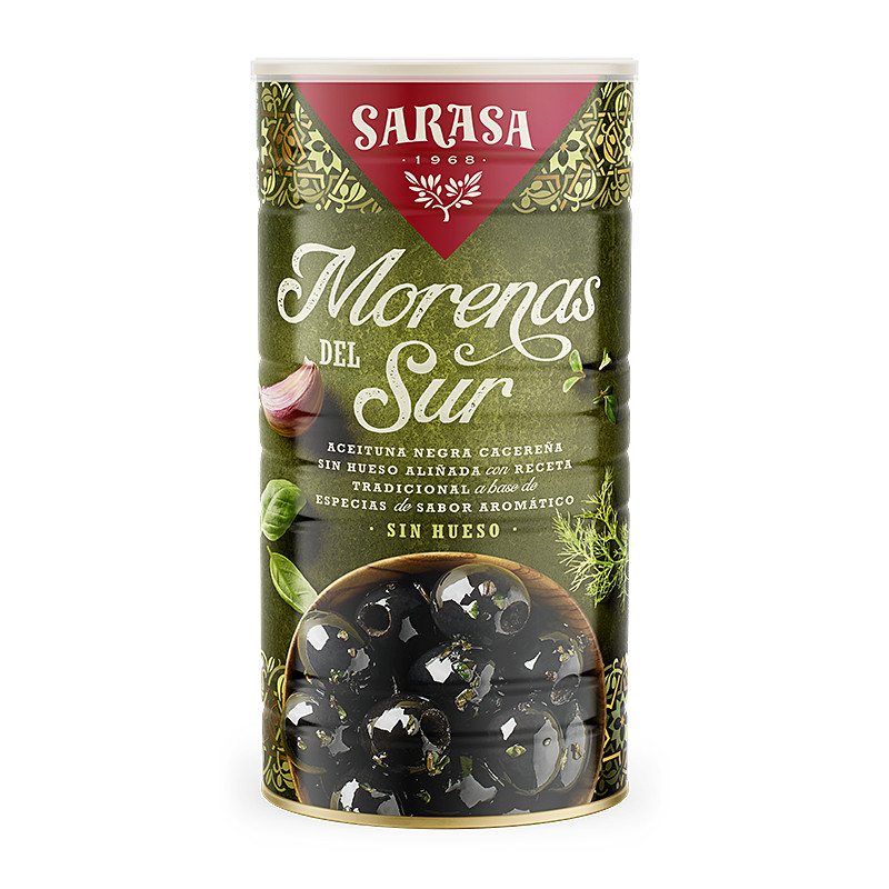 ACEITUNAS NEGRAS S/H ALIÑADAS MORENAS DEL SUR 6/2Kg (750gr P.N.E.)